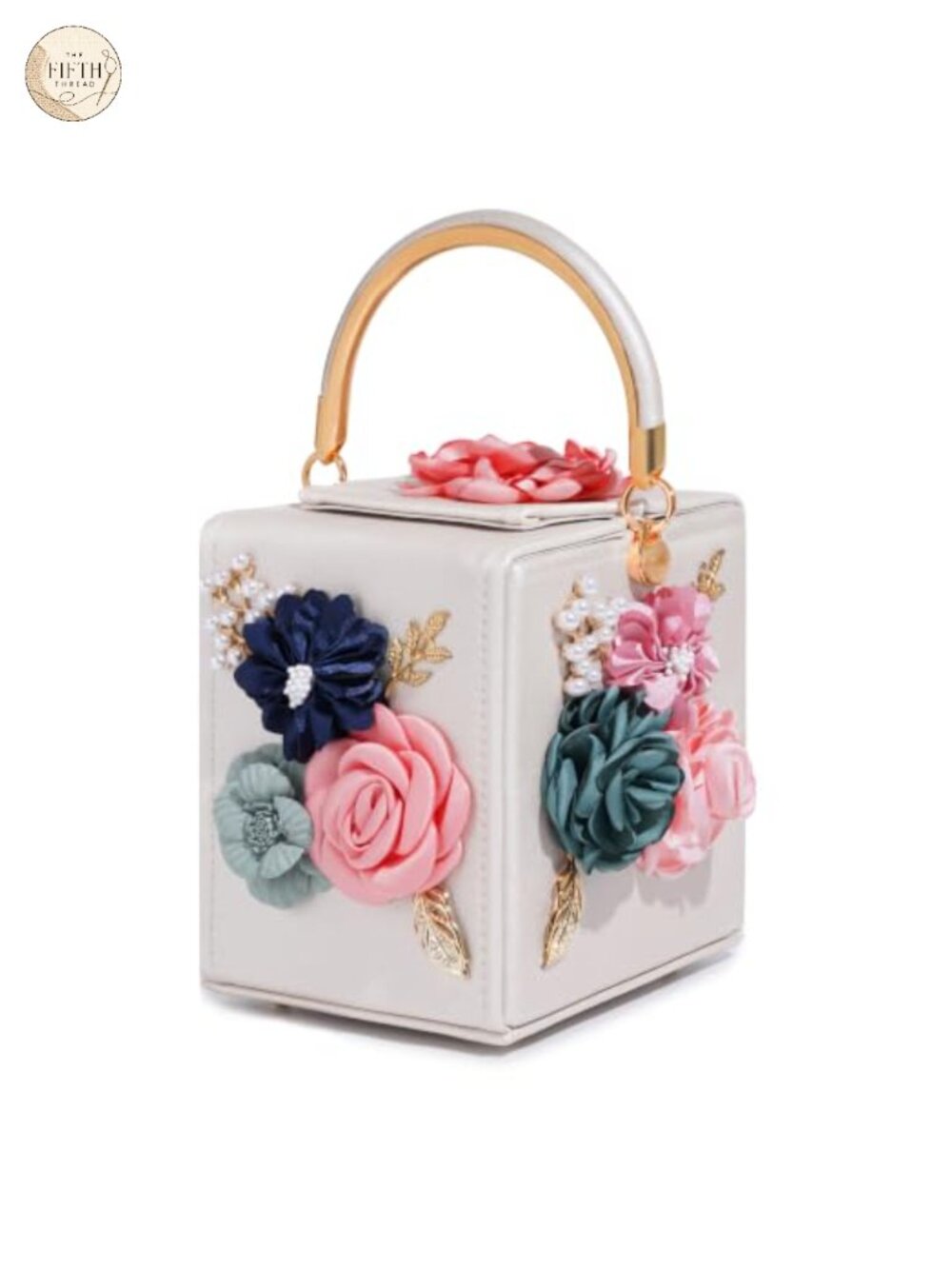 Floral Evening Clutch Square Box Bag Detachable PU Chain Strap